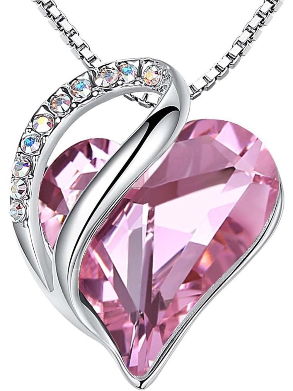 Women's Light Pink Infinity Love Birthstone Heart Crystal Pendant Necklace